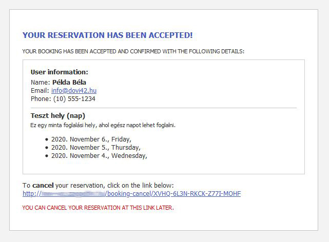 Booking confirmation notification email